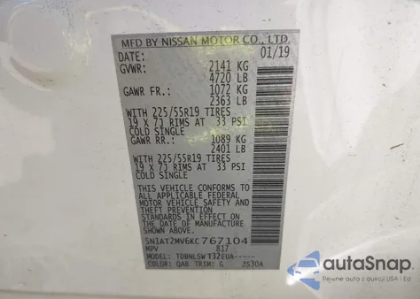 2019 Nissan Rogue Sl from USA, damaged, VIN 5N1AT2MV6KC767104